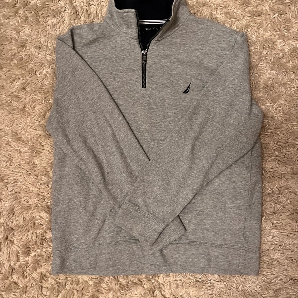 Nautica Gray Zip Up Sweater Classic Knit Style